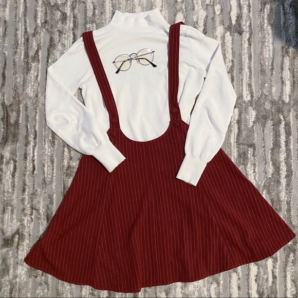 Dresses & Skirts - Burgundy and White Stripped Overall Skirt Dresses & Skirts - Burgundy and White Stripped Overall Skirt
